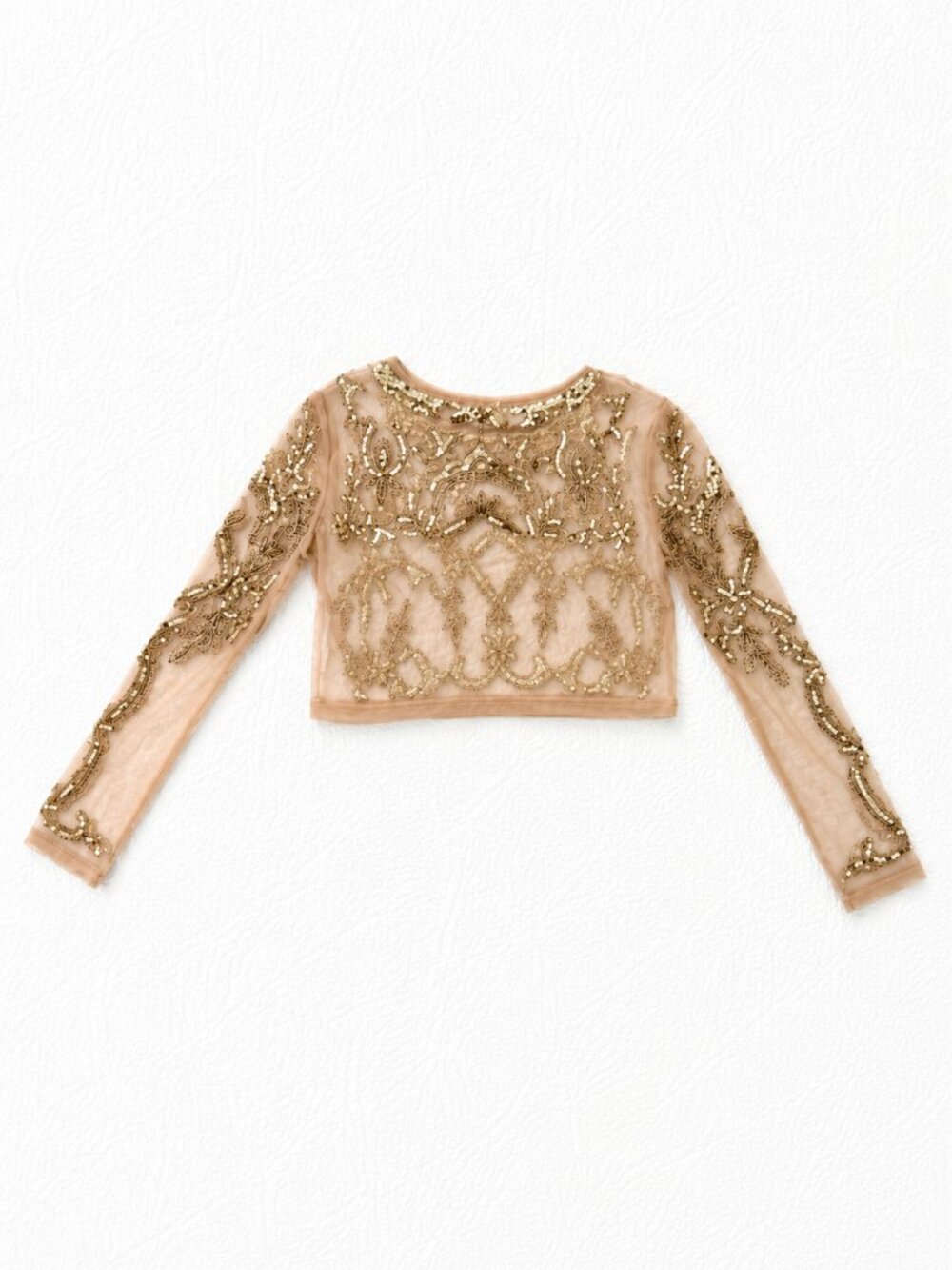 Gold Beaded Embellished Sheer Mesh Crop Top Small - Picture 3 of 6